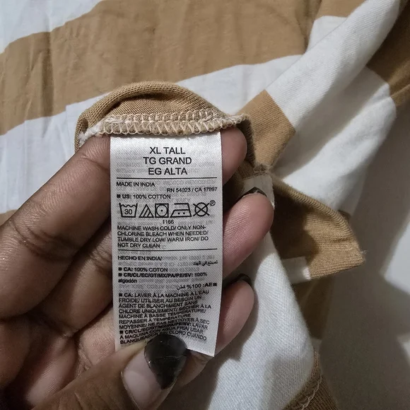 Old Navy Women's Striped Tan & White Casual Crewneck Tee Shirt Size XL - Picture 4 of 6